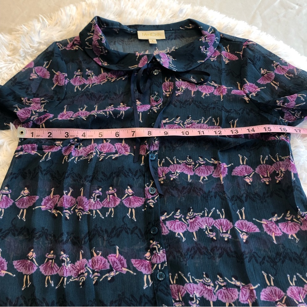 Modcloth Ballerina button down sheer Ballet / ballerina Print Blouse Top size M - Picture 15 of 16
